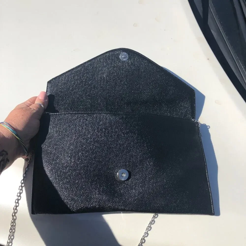 Black Sparkly Evening Bag With Chain Strap Wedding Prom Party